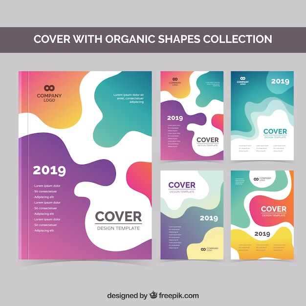 Vector gratuito colección de portadas con formas orgánicas