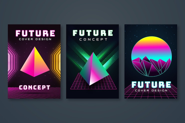 Vector gratuito colección de portadas futuristas en degradado
