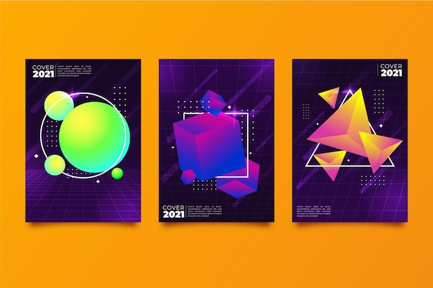 Vector gratuito colección de portadas futuristas en degradado