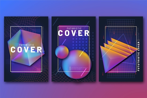 Vector gratuito colección de portadas futuristas en degradado