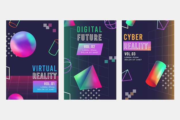 Vector gratuito colección de portadas futuristas en degradado