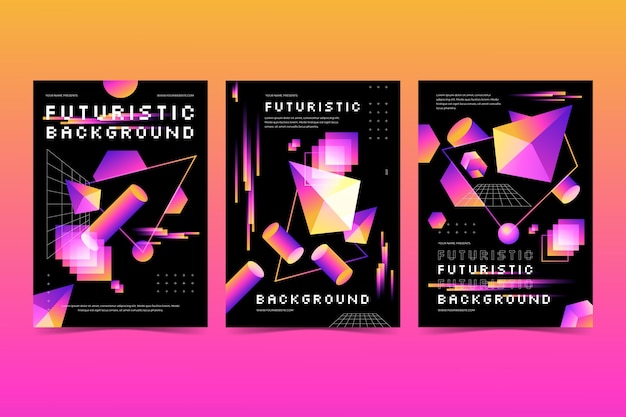 Vector gratuito colección de portadas futuristas en degradado