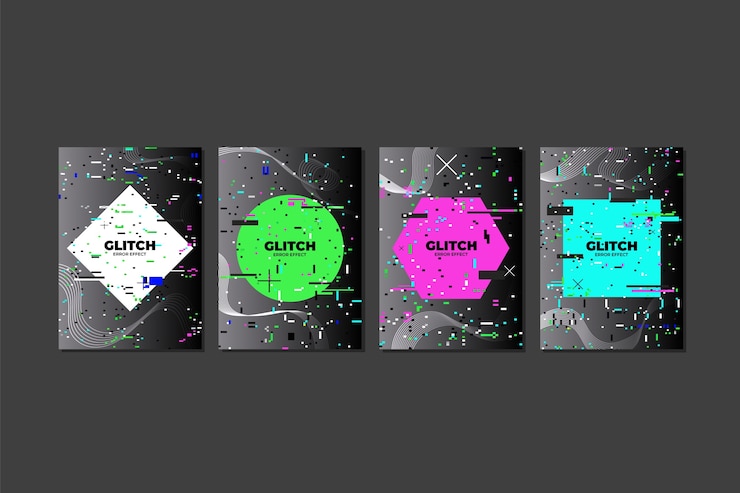 Vector gratuito colección de portadas glitch de diseño gráfico