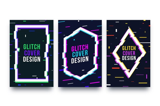 Colección de portadas glitch de diseño gráfico