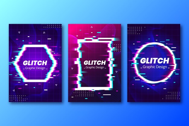 Colección de portadas glitch de diseño gráfico