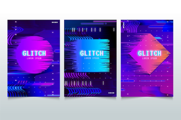 Colección de portadas glitch de diseño gráfico