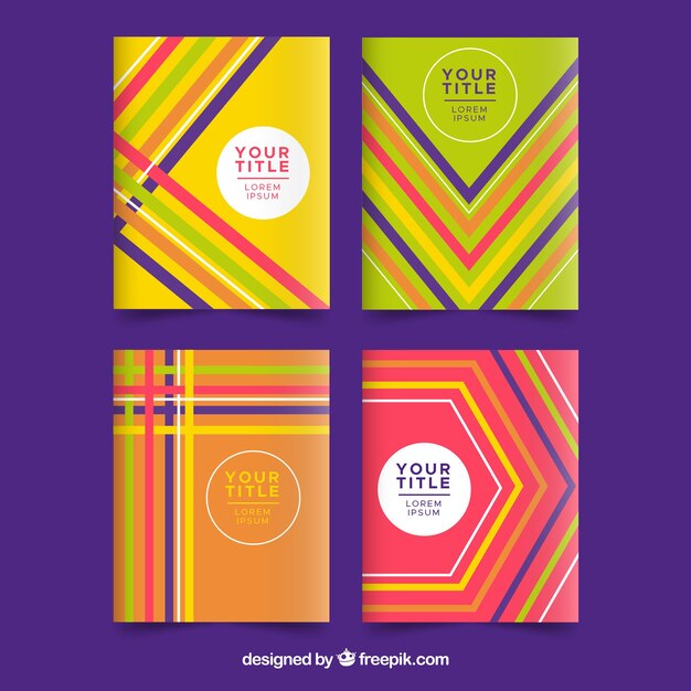 Colección de portadas con líneas coloridas