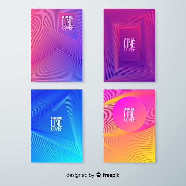 Colección de portadas con lineas geométricas coloridas