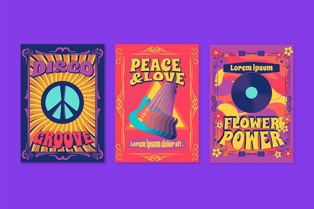 Vector gratuito colección de portadas de música retro psicodélica