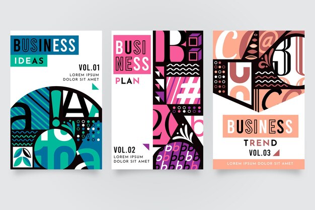 Colección de portadas de negocios posmodernos de colores vivos