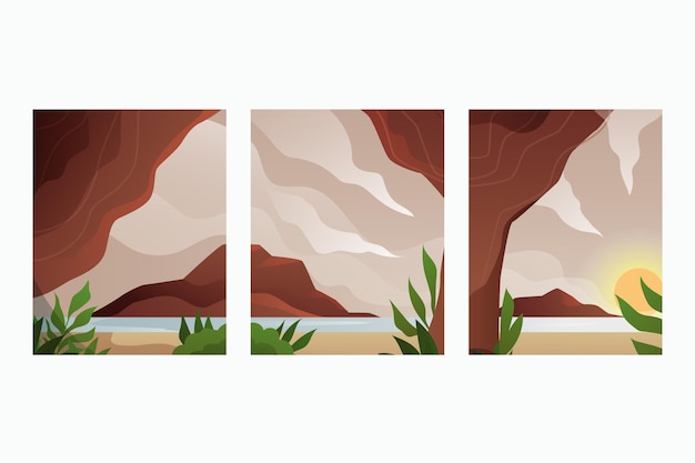 Colección de portadas de paisaje abstracto degradado