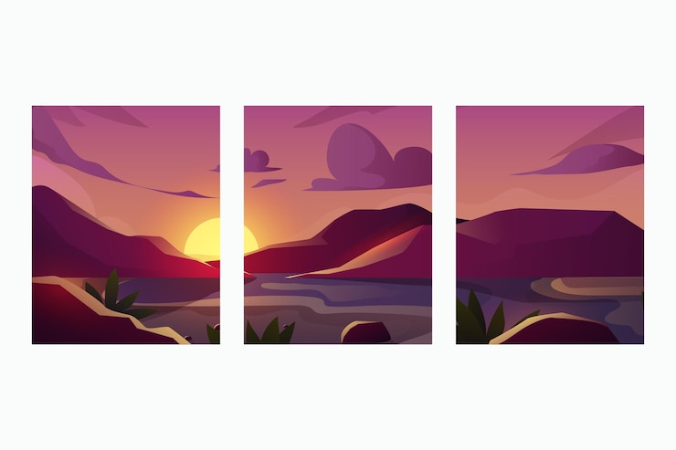 Vector gratuito colección de portadas de paisaje abstracto degradado