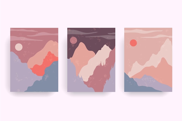 Vector gratuito colección de portadas de paisajes abstractos dibujados a mano