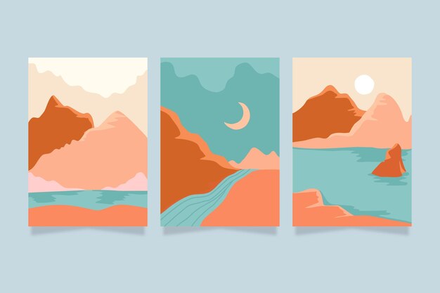 Colección de portadas de paisajes abstractos dibujados a mano