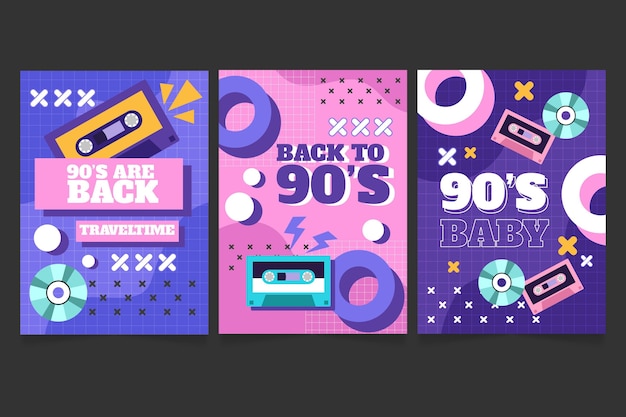 Vector gratuito colección de portadas planas nostálgicas de los 90