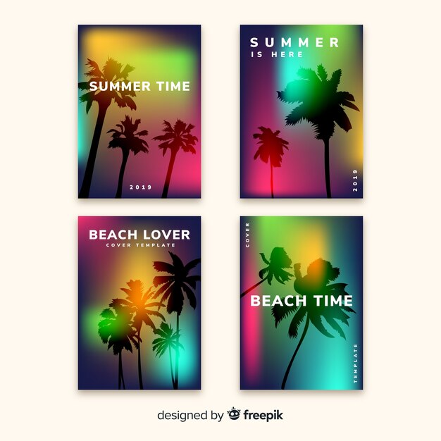 Colección de portadas de playa con degradado