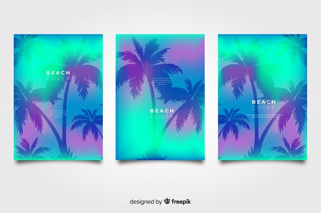 Colección de portadas de playa con degradado