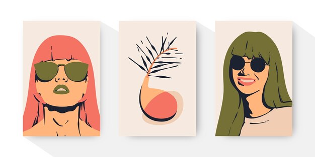 Colección de portadas de retratos de moda dibujados a mano