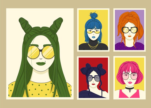 Colección de portadas de retratos de moda dibujados a mano