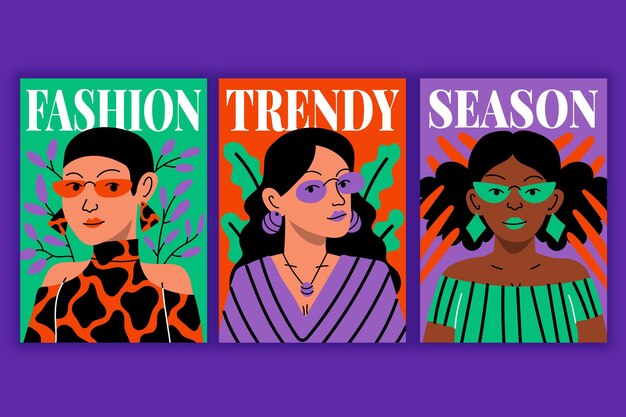 Colección de portadas de retratos de moda dibujados a mano