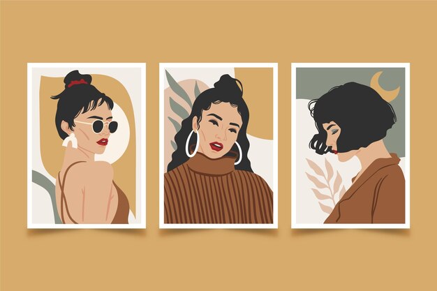 Colección de portadas de retratos de moda dibujados a mano
