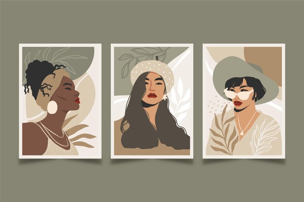 Colección de portadas de retratos de moda dibujados a mano