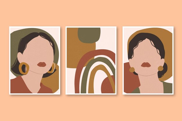 Colección de portadas de retratos de moda dibujados a mano