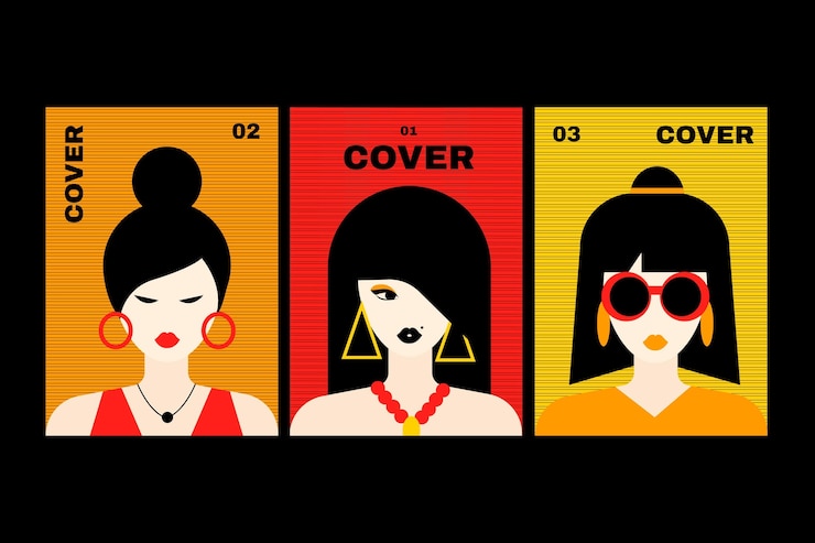 Vector gratuito colección de portadas de retratos de moda plana