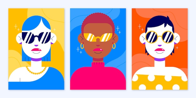Colección de portadas de retratos de moda plana