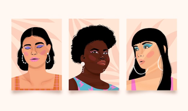 Vector gratuito colección de portadas de retratos de moda plana