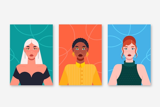 Vector gratuito colección de portadas de retratos de moda plana