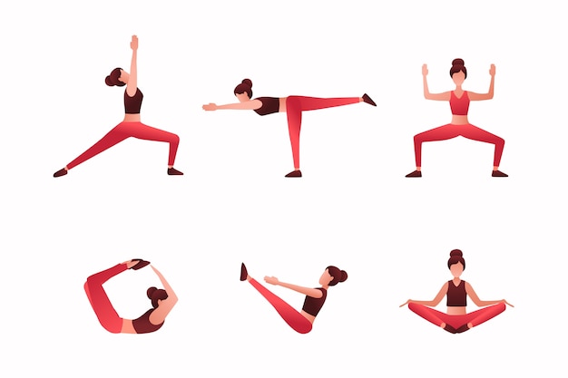 Colección de poses de degradado del día internacional del yoga