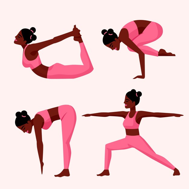 Colección de poses del día internacional del yoga dibujadas a mano