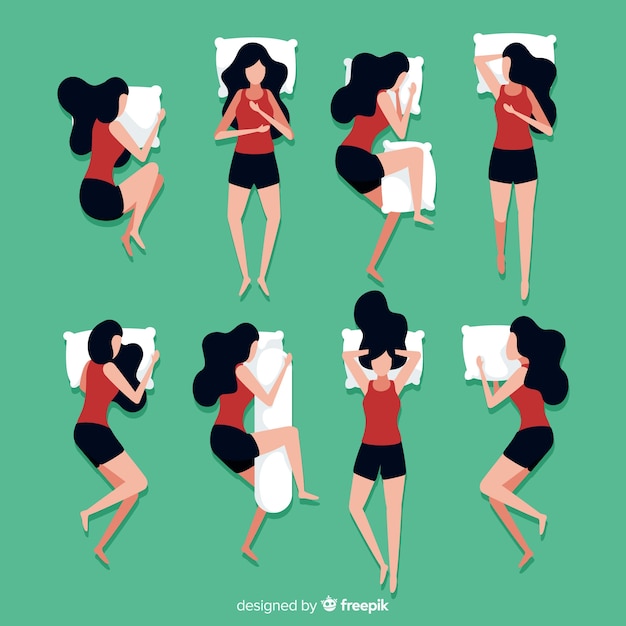 Vector gratuito colección de poses de dormir en estilo flat