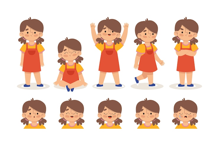 Vector gratuito colección de poses de mujer joven