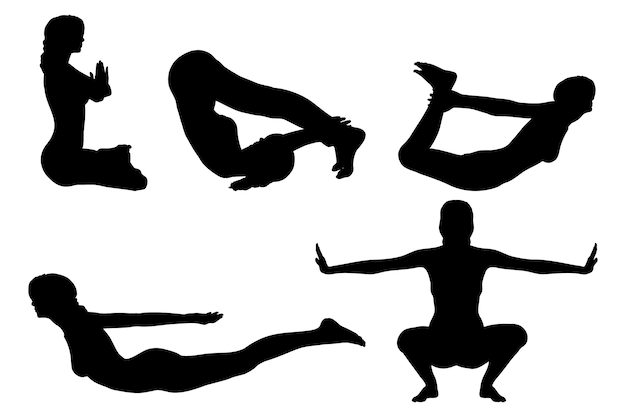 Colección de poses planas de yoga para el día internacional del yoga