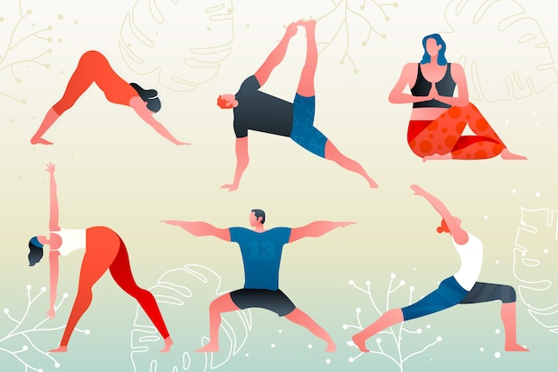 Colección de poses de yoga degradado