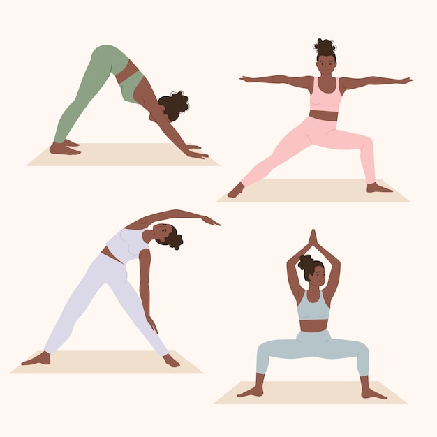 Vector gratuito colección de poses de yoga planas dibujadas a mano del día internacional del yoga