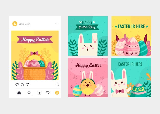 Vector gratuito colección de post isntagrma del día de pascua