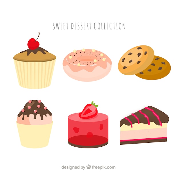 Vector gratuito colección de postres dulces en estilo 2d