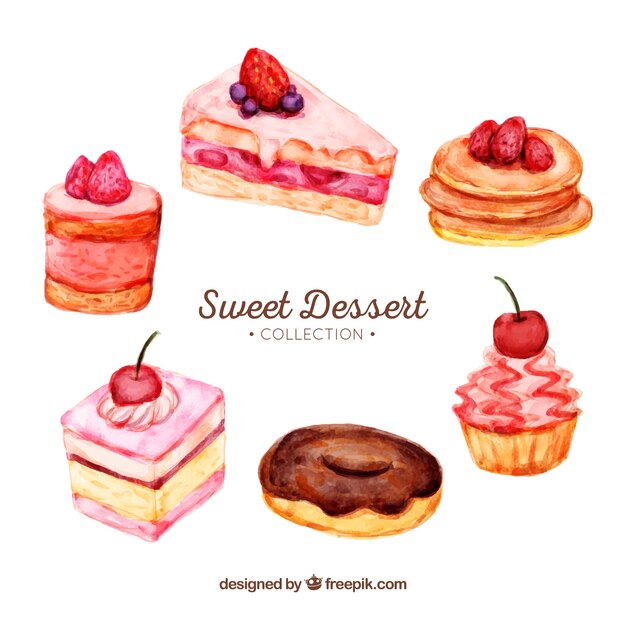 Colección de postres dulces en estilo acuarela
