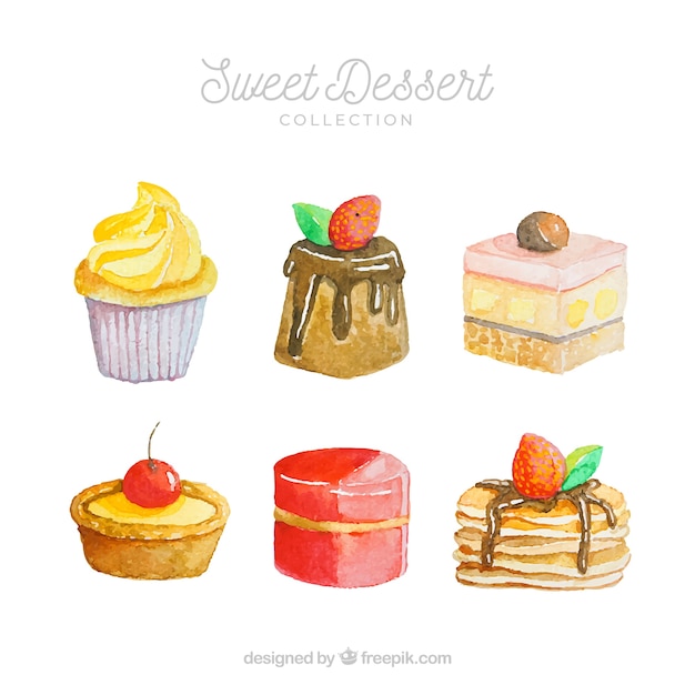 Colección de postres dulces en estilo acuarela