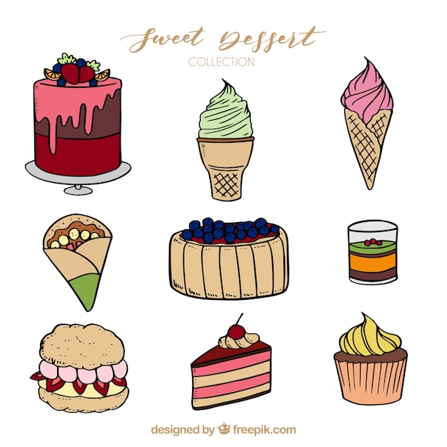 Colección de postres dulces en estilo hecho a mano