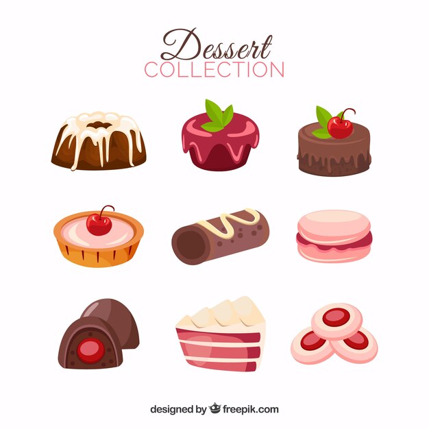 Colección de postres dulces en estilo hecho a mano