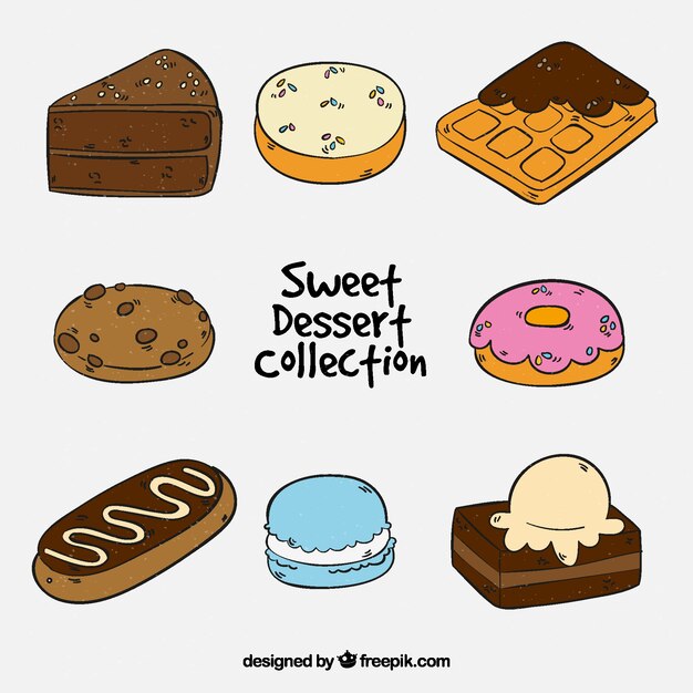 Colección de postres dulces en estilo hecho a mano