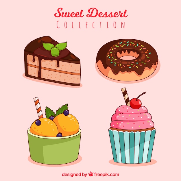 Colección de postres dulces en estilo hecho a mano