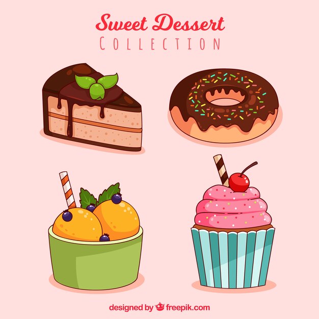 Colección de postres dulces en estilo hecho a mano