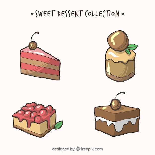 Vector gratuito colección de postres dulces en estilo hecho a mano