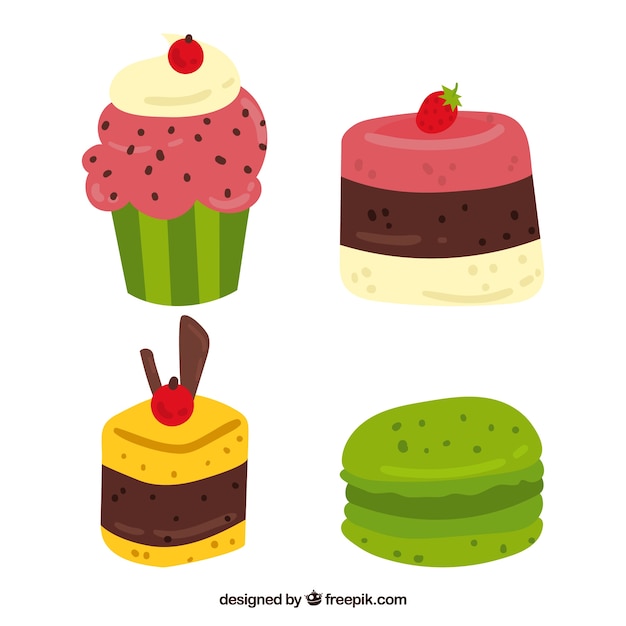 Vector gratuito colección de postres dulces en estilo hecho a mano