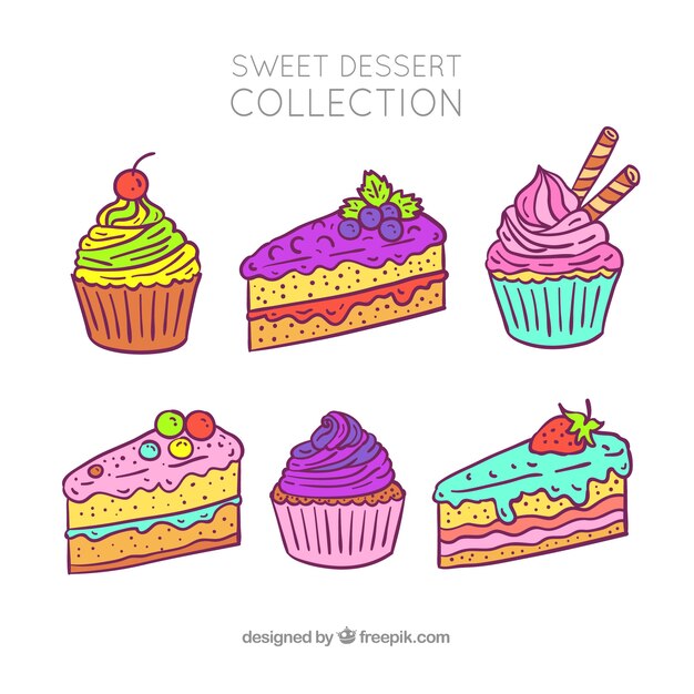 Colección de postres dulces en estilo hecho a mano